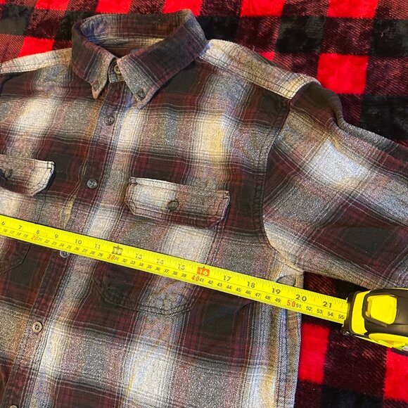 George Casual Button Down Mens Medium Gray Plaid Rugged Flannel Shirt - Picture 4 of 5
